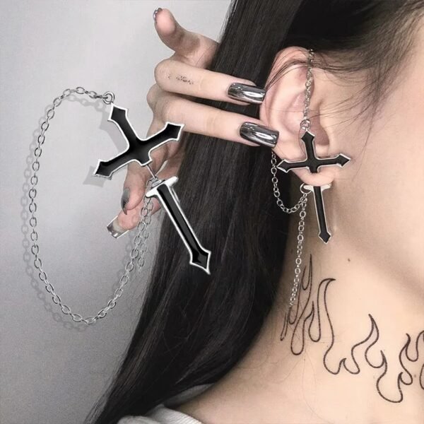 Boucle d'Oreille Croix avec Chaîne
