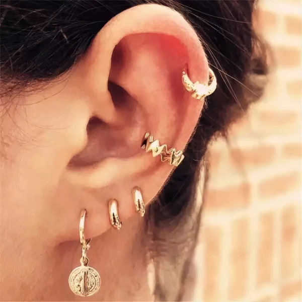 Boucles d'Oreilles avec Pendentif et Anneaux