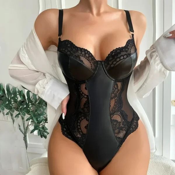 Lingerie Combinaison - Effet Cuir & Dentelle 🖤