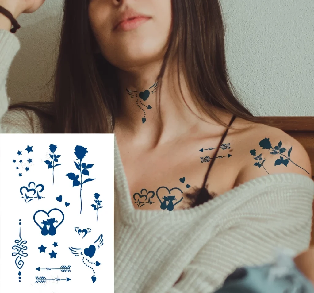 Tatouages Temporaires - Cœur, Étoiles & Roses Élégantes – Image 2