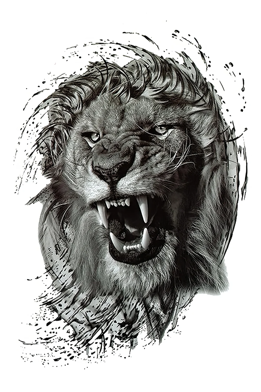 Tatouage Temporaire - Tête de Lion Rugissant