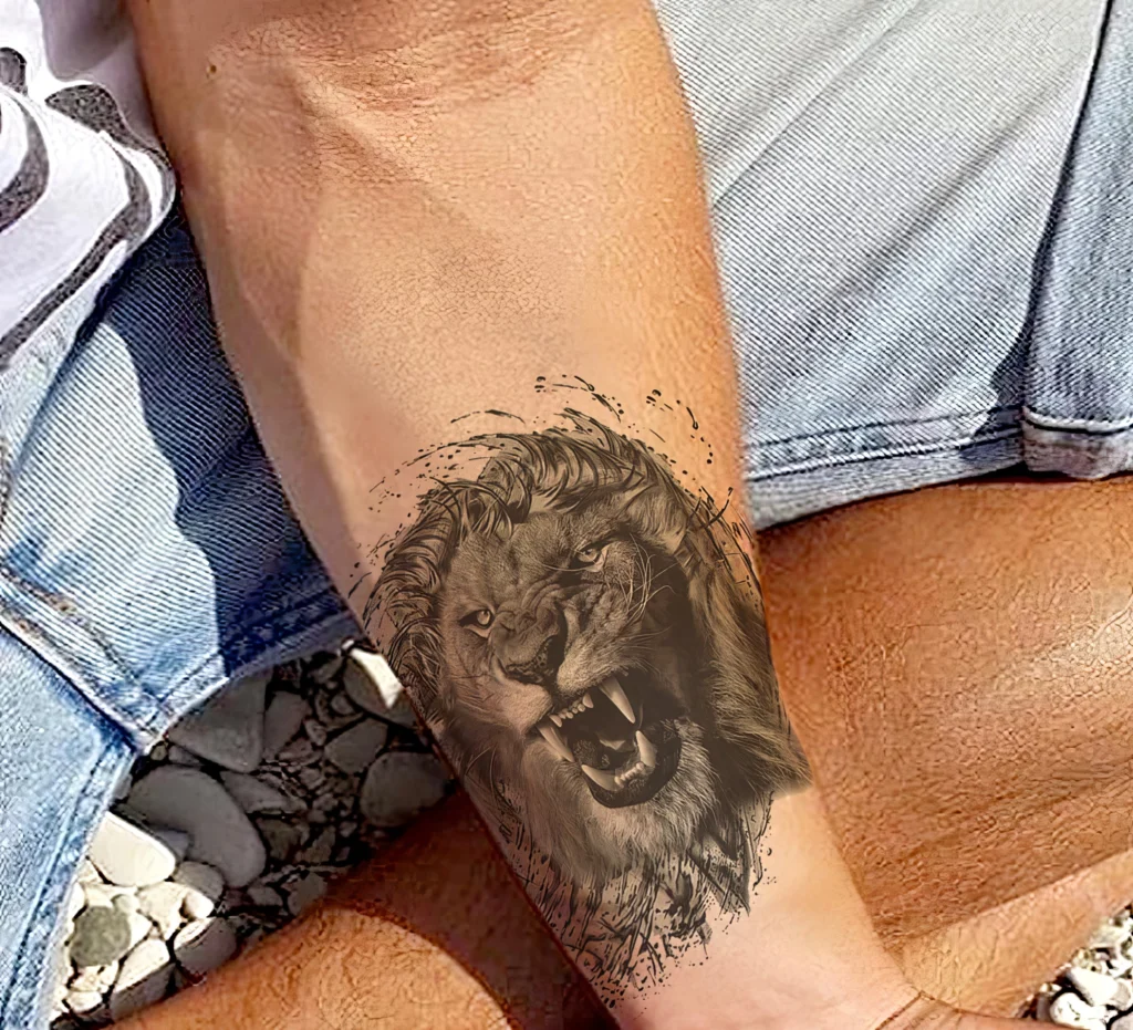 Tatouage Temporaire - Tête de Lion Rugissant – Image 3
